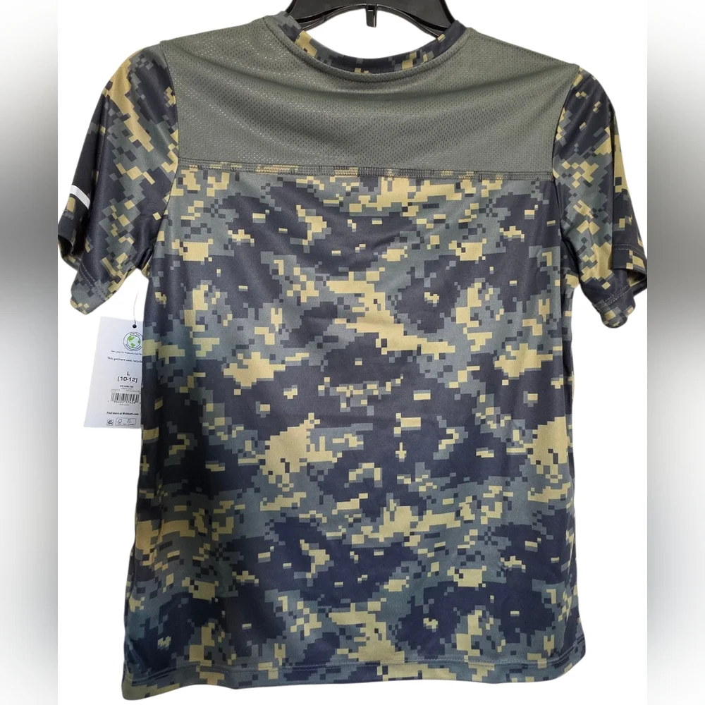 Athletic Works Boys Kids Short Sleeve Active T-shirt Green Camo Size Large 10-12